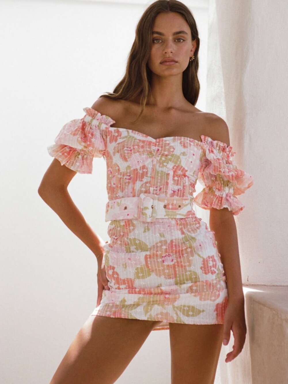SABO Orange Floral Off-the-Shoulder Genevieve Corset Mini Dress sz US 8